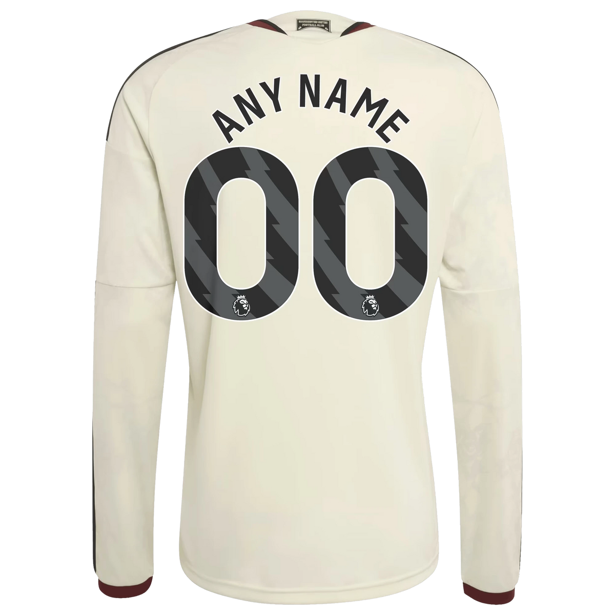 Back view of Manchester United 2026-2027 third cream replica custom long sleeve football shirt with "CUSTOM 7" printing by Final Third Kit