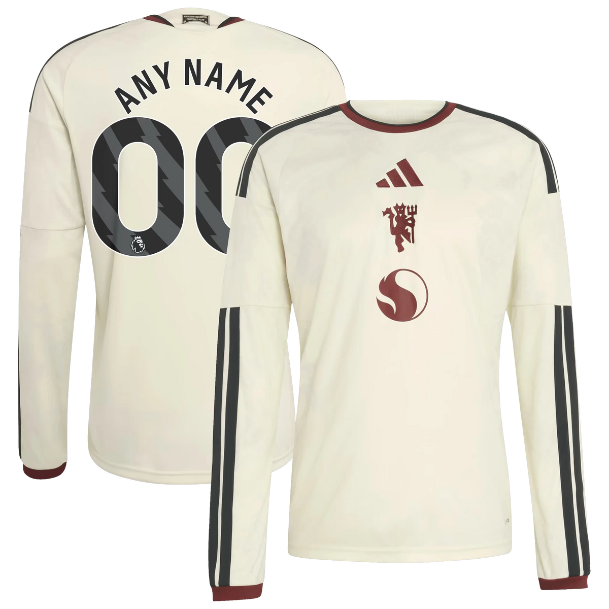 Front and back view of Manchester United 2026-2027 third cream replica custom long sleeve jersey by Final Third Kit