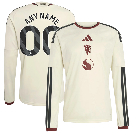 Front and back view of Manchester United 2026-2027 third cream replica custom long sleeve jersey by Final Third Kit