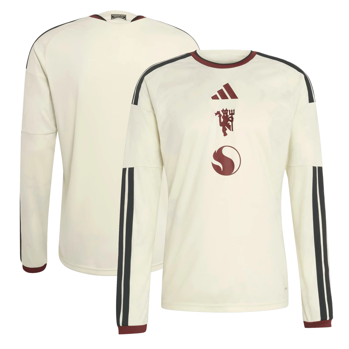 Front and back view of Manchester United 2026-2027 third cream replica long sleeve jersey by Final Third Kit