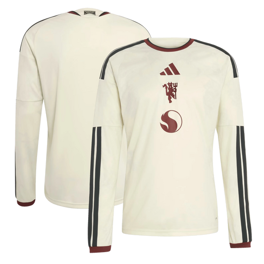 Front and back view of Manchester United 2026-2027 third cream replica long sleeve jersey by Final Third Kit