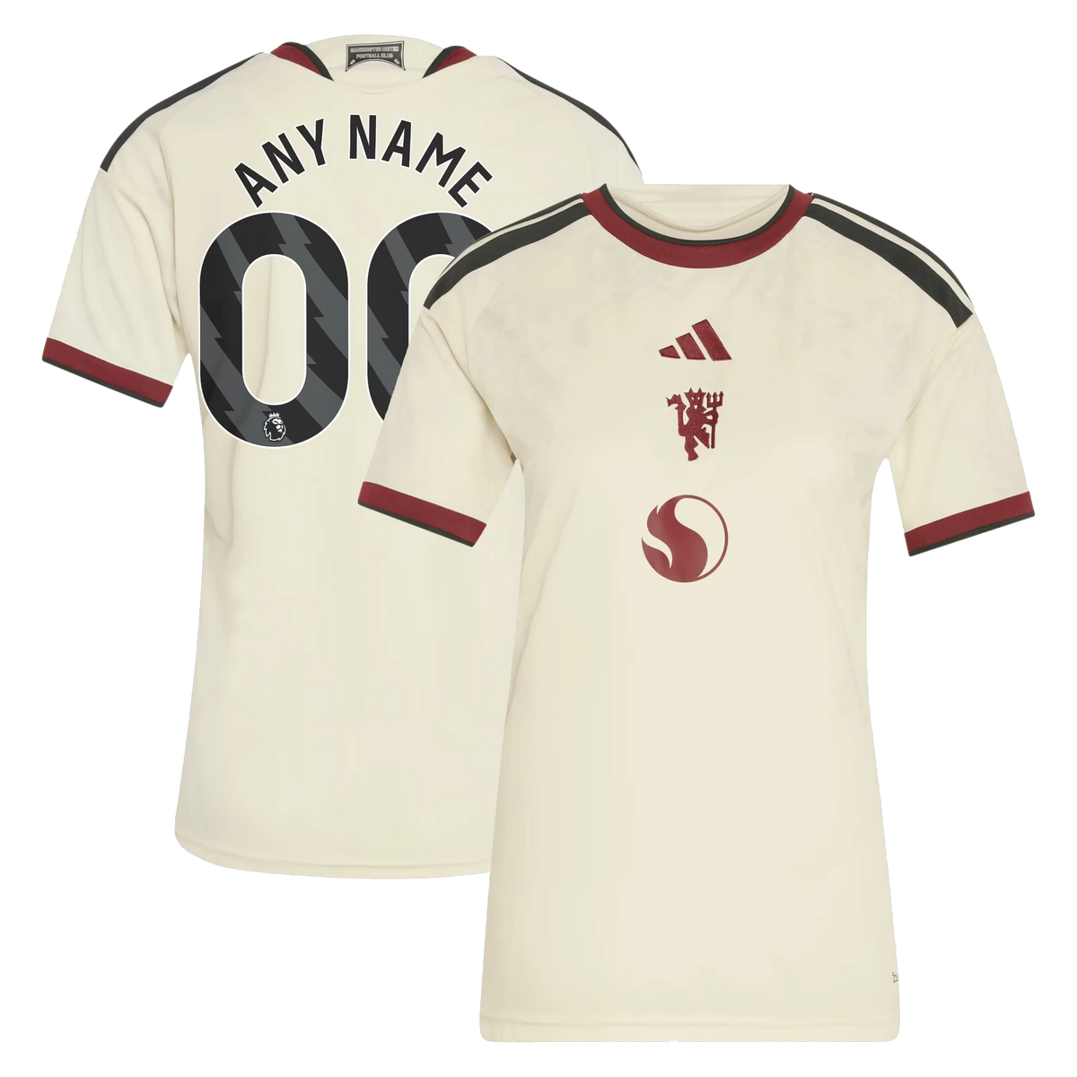 Front and back view of women's Manchester United 2026-2027 third cream replica custom jersey by Final Third Kit