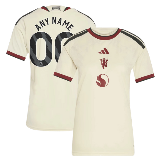 Front and back view of women's Manchester United 2026-2027 third cream replica custom jersey by Final Third Kit