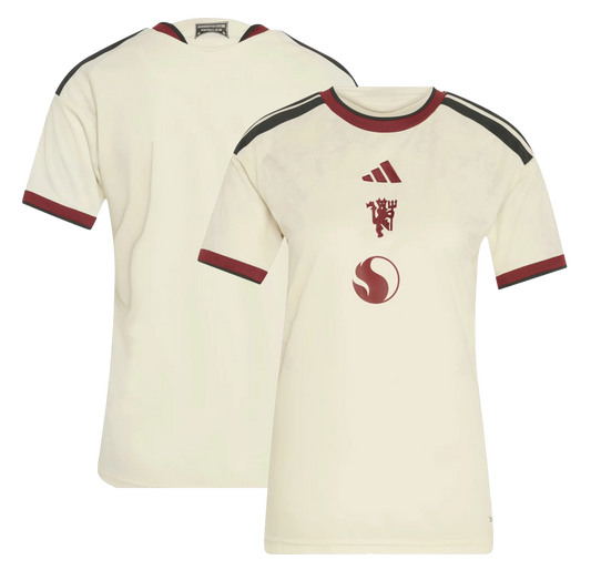 Front and back view of Manchester United 2026-2027 third cream replica long sleeve jersey by Final Third Kit