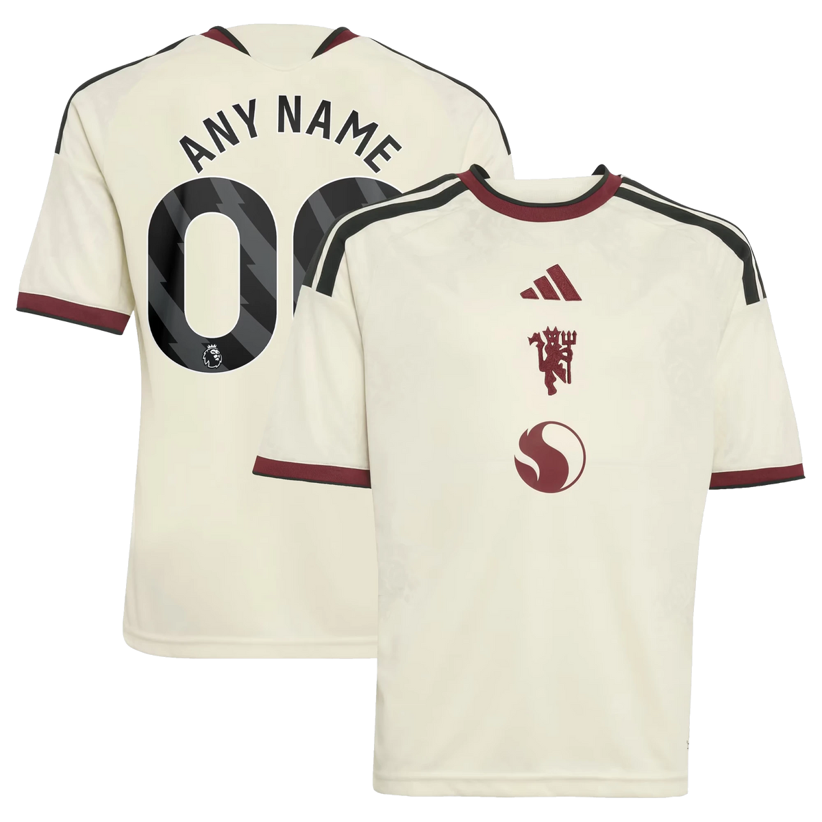 Front and back view of youth Manchester United 2026-2027 third cream replica custom jersey by Final Third Kit