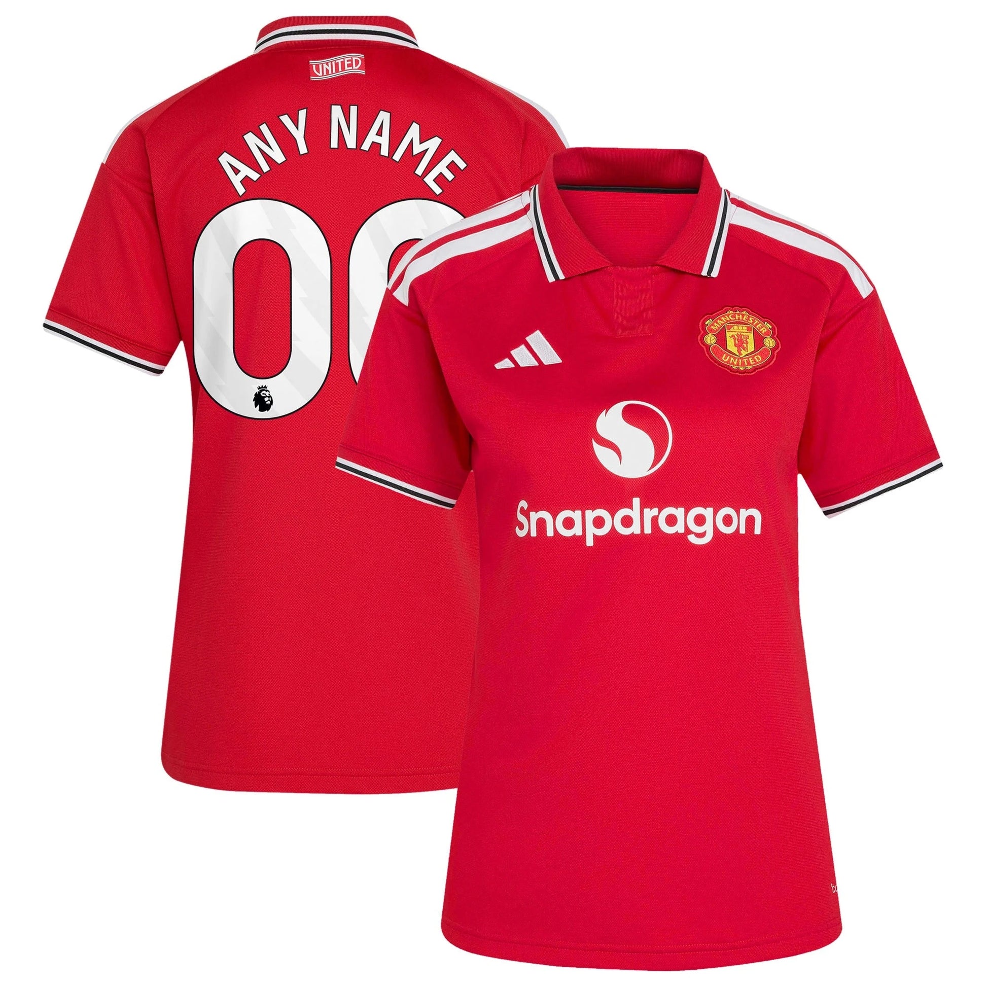 Front and back view of women's Manchester United 2026-2027 home red replica custom jersey by Final Third Kit