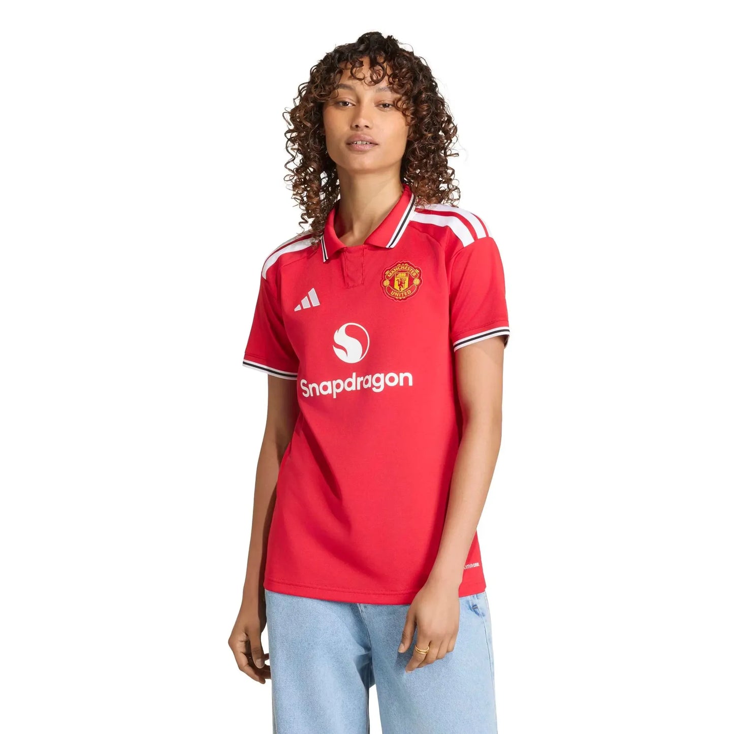 Person wearing a red Manchester United Women's 2026/27 Home Stadium Replica Jersey