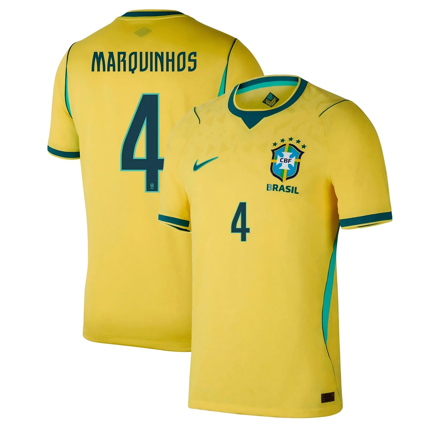 Brazil 2026 World Cup Home Stadium Replica Jersey With Marquinhos #4 Printing