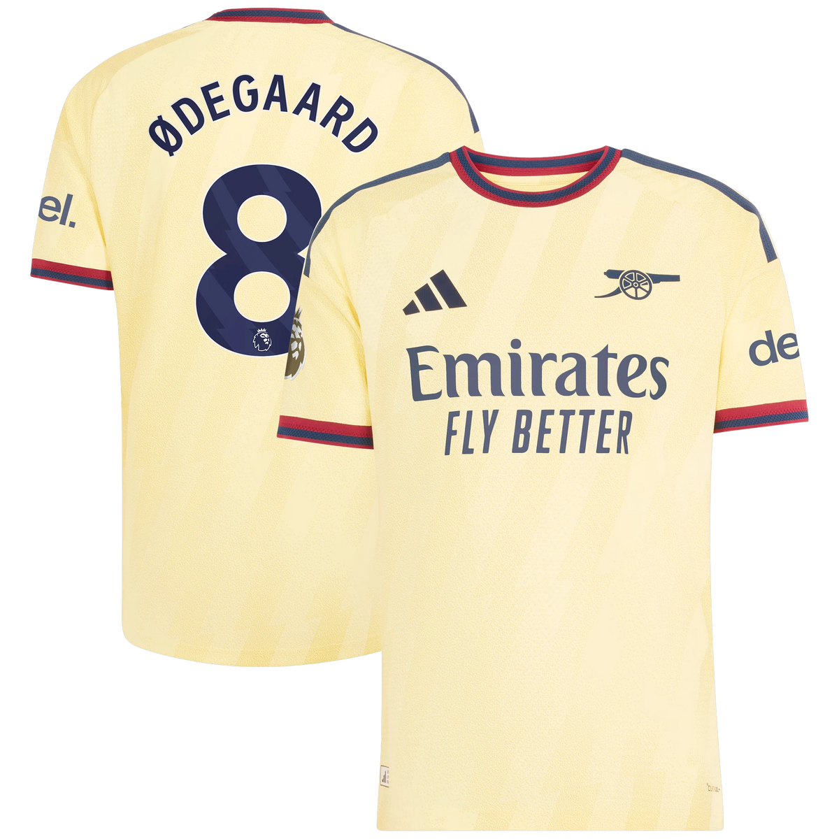 Front and back view of men's Arsenal 2026-2027 third yellow on-field authentic jersey featuring Martin Ødegaard by Final Third Kit