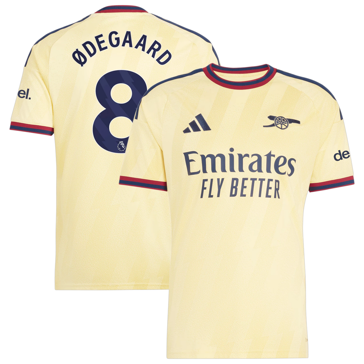 Front and back view of men's Arsenal 2026-2027 third yellow replica jersey featuring Martin Ødegaard by Final Third Kit