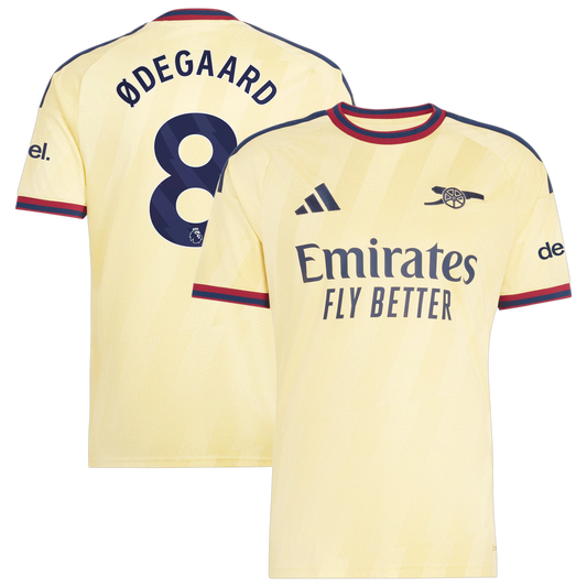 Front and back view of men's Arsenal 2026-2027 third yellow replica jersey featuring Martin Ødegaard by Final Third Kit