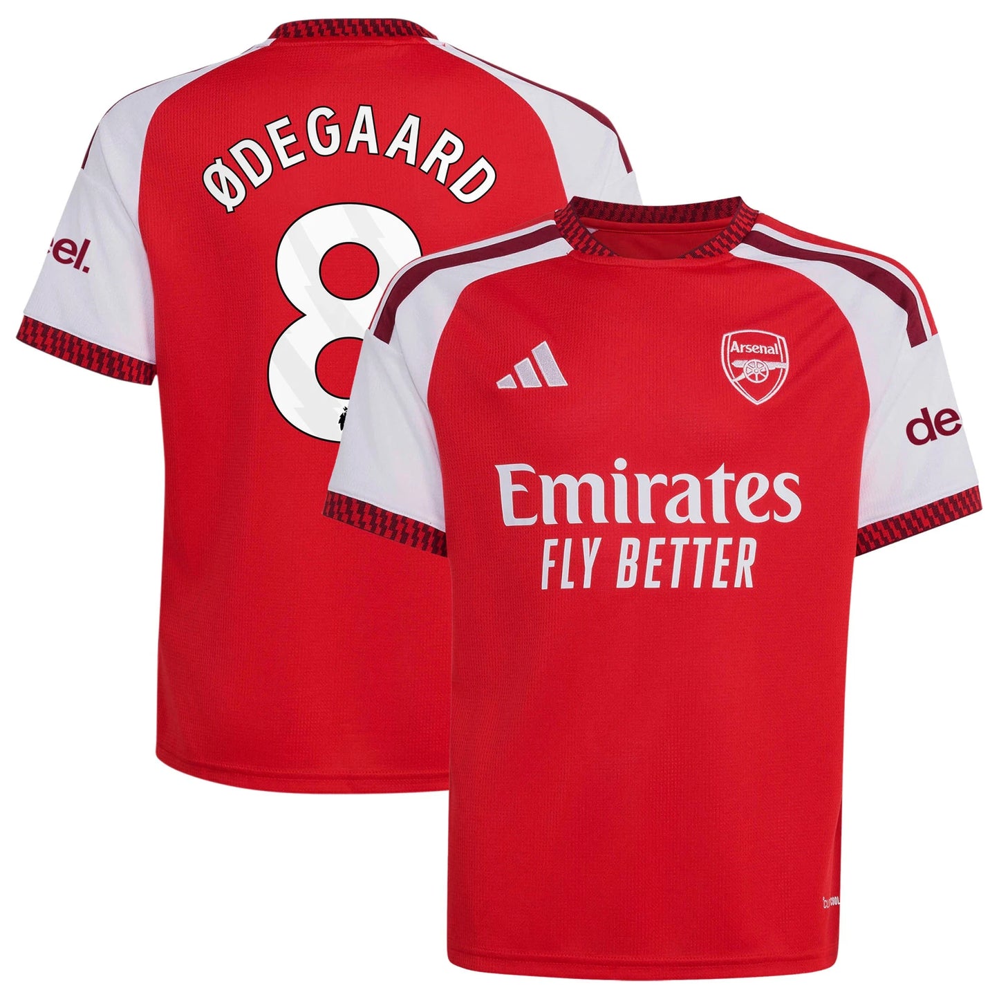 Front and back view of youth Arsenal 2026-2027 away navy stadium replica jersey featuring Martin Ødegaard by Final Third Kit