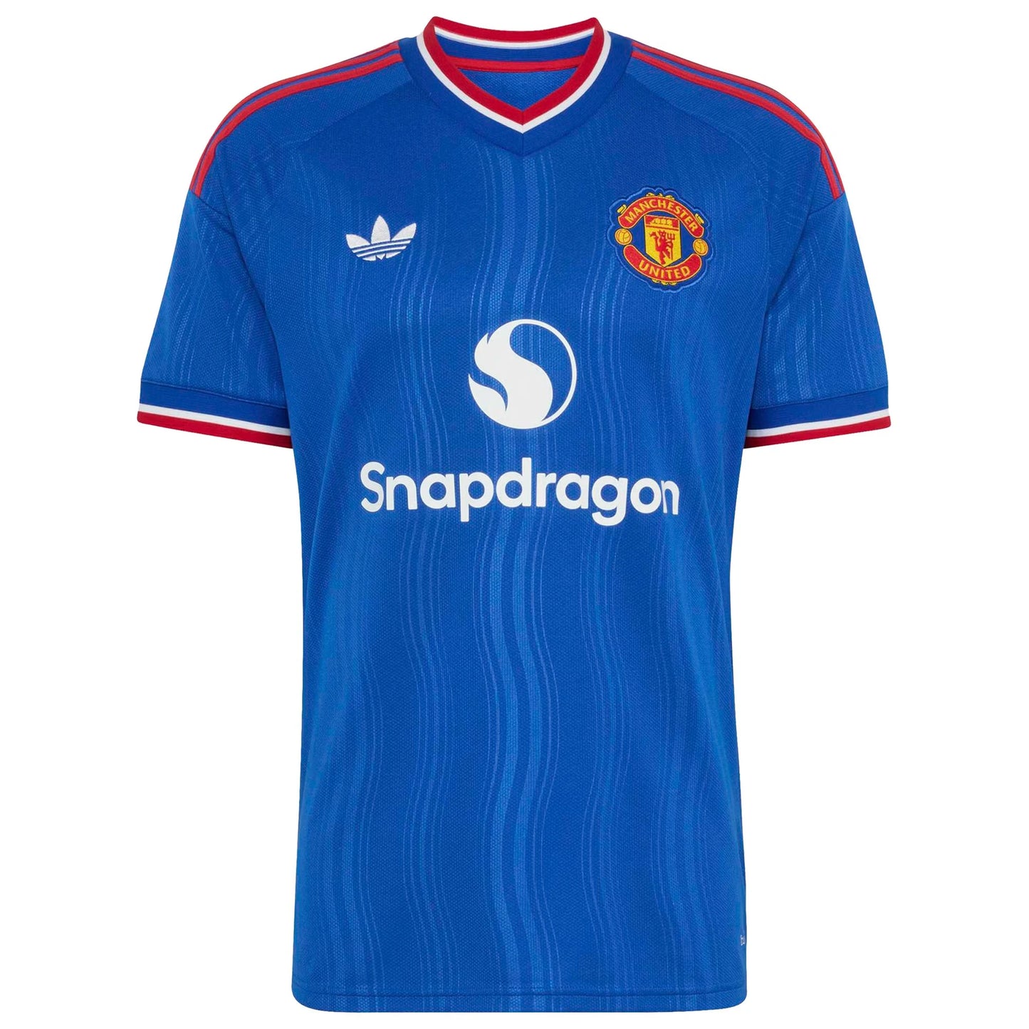 Front view of men's Manchester United 2026-2027 away royal blue replica soccer jersey by Final Third Kit