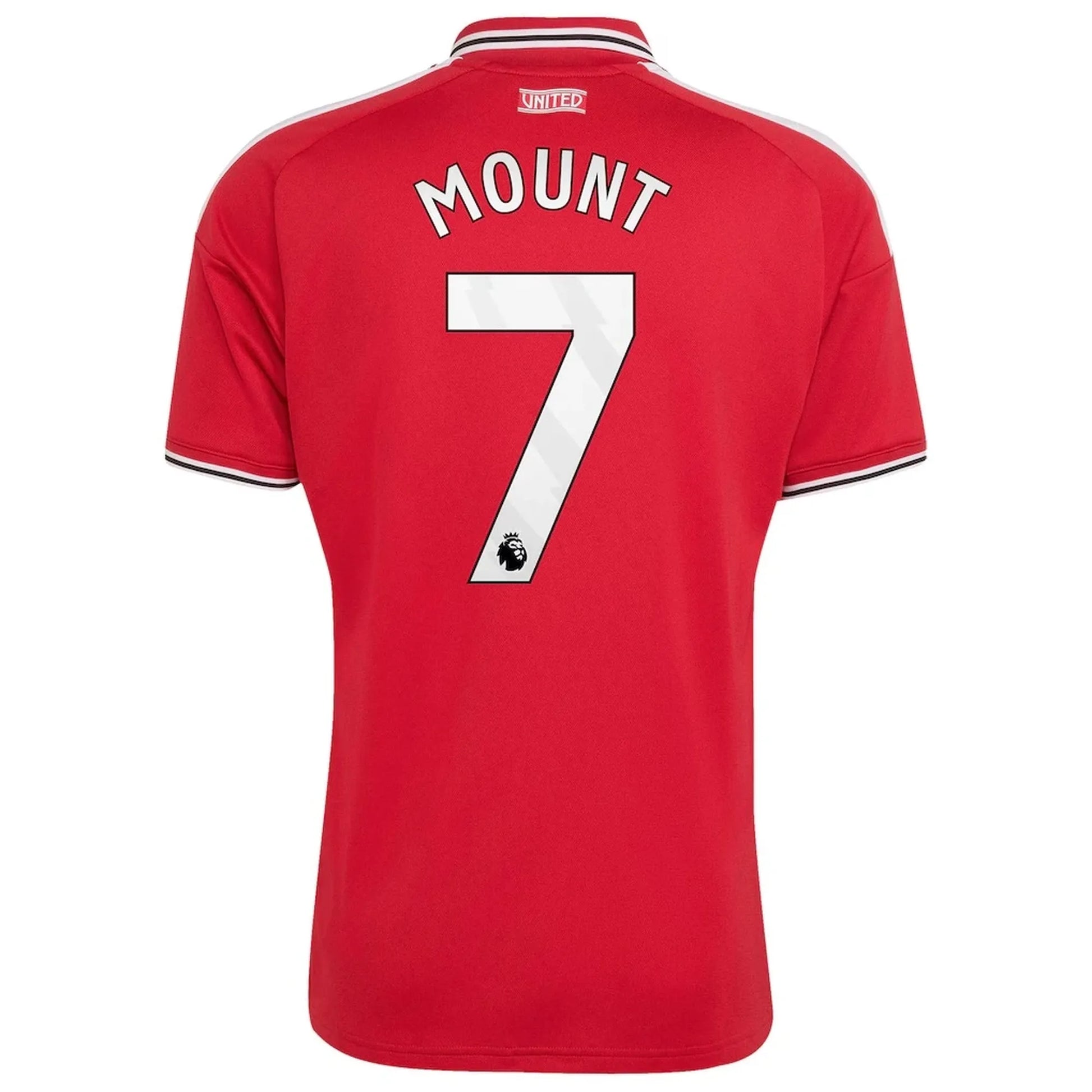 Back view of men's Manchester United 2026-2027 home red replica football shirt with Mason Mount name and number 7 printing by Final Third Kit