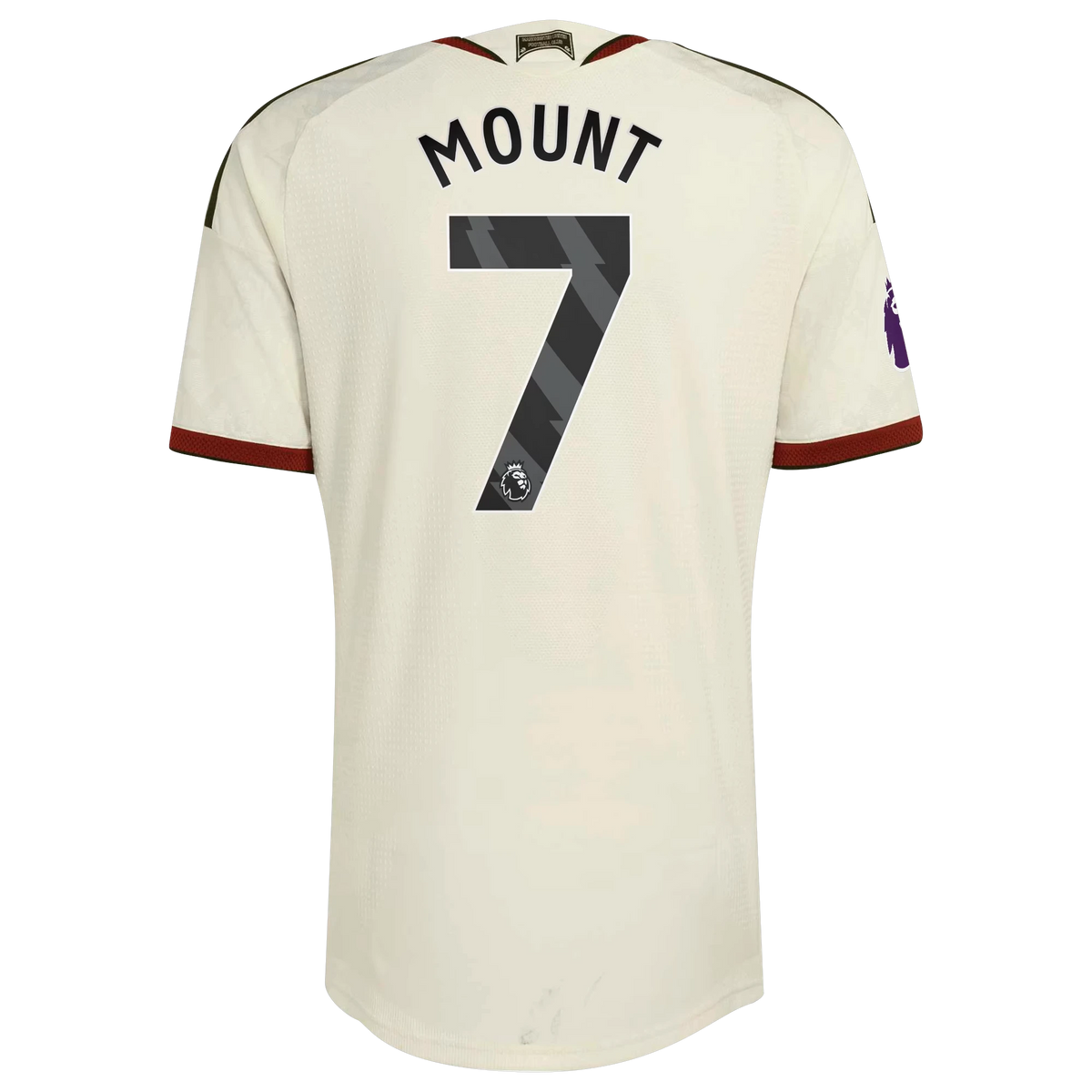 Back view of Manchester United 2026-2027 third cream on-field authentic football shirt with Mason Mount name and number 7 printing by Final Third Kit