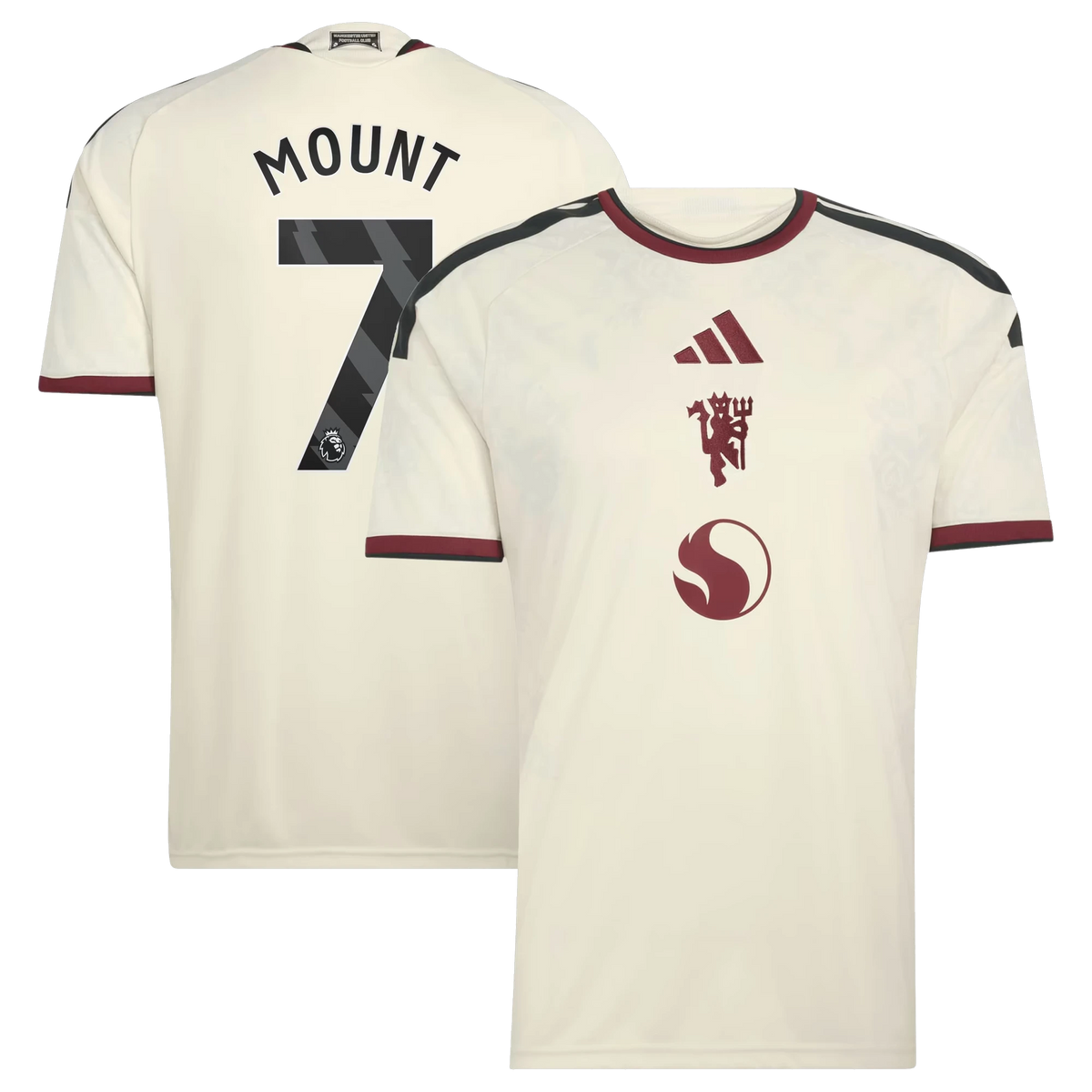 Front and back view of Manchester United 2026-2027 third cream replica jersey featuring Mason Mount by Final Third Kit