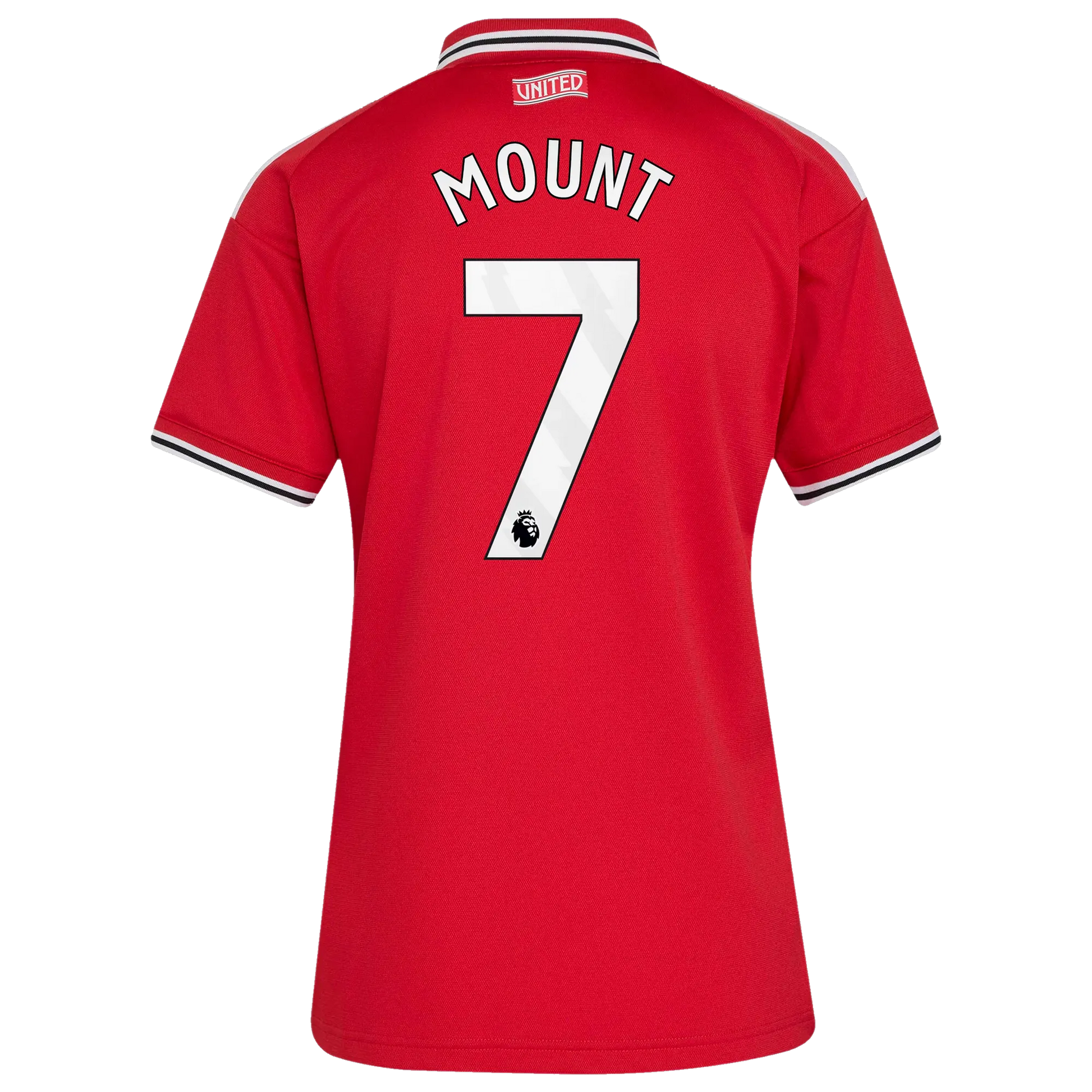 Back view of women's Manchester United 2026-2027 home red football shirt with Mason Mount name and number 7 printing by Final Third Kit