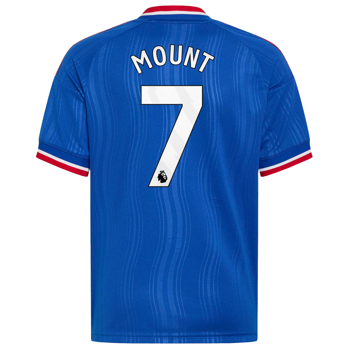 Back view of youth Manchester United 2026-2027 away royal blue football shirt with Mason Mount name and number 7 printing by Final Third Kit