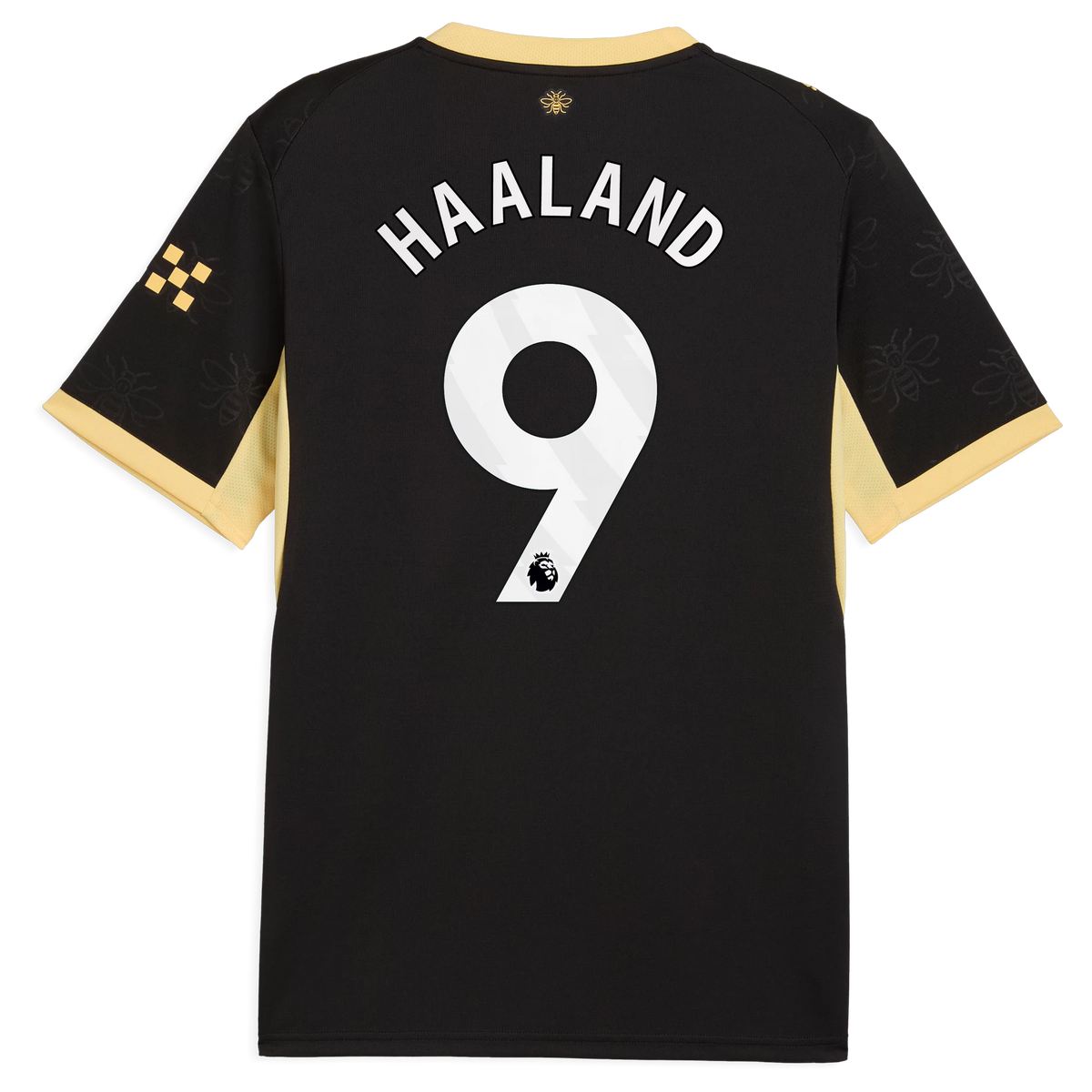 Back view of men's Manchester City 2026-2027 away black replica football shirt with Erling Haaland name and number 9 printing by Final Third Kit