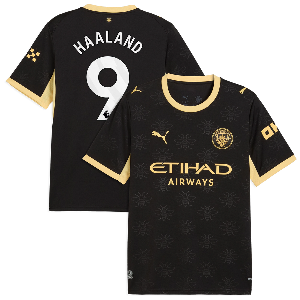Front and back view of men's Manchester City 2026-2027 away black replica jersey featuring Erling Haaland by Final Third Kit