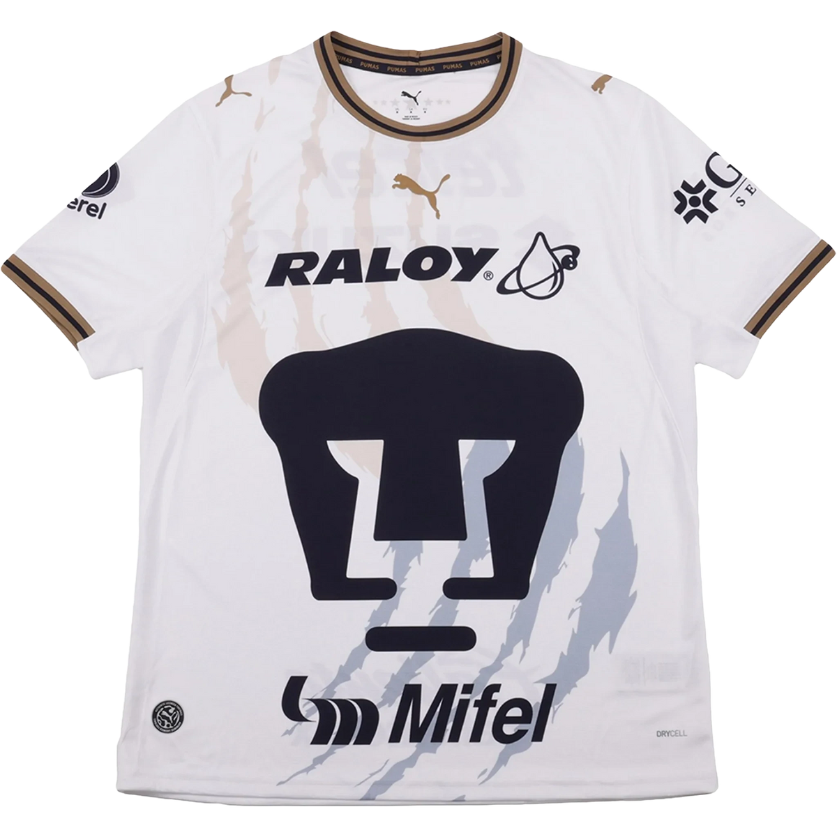 Front view of youth Pumas 2026-2027 away white stadium soccer jersey by Final Third Kit
