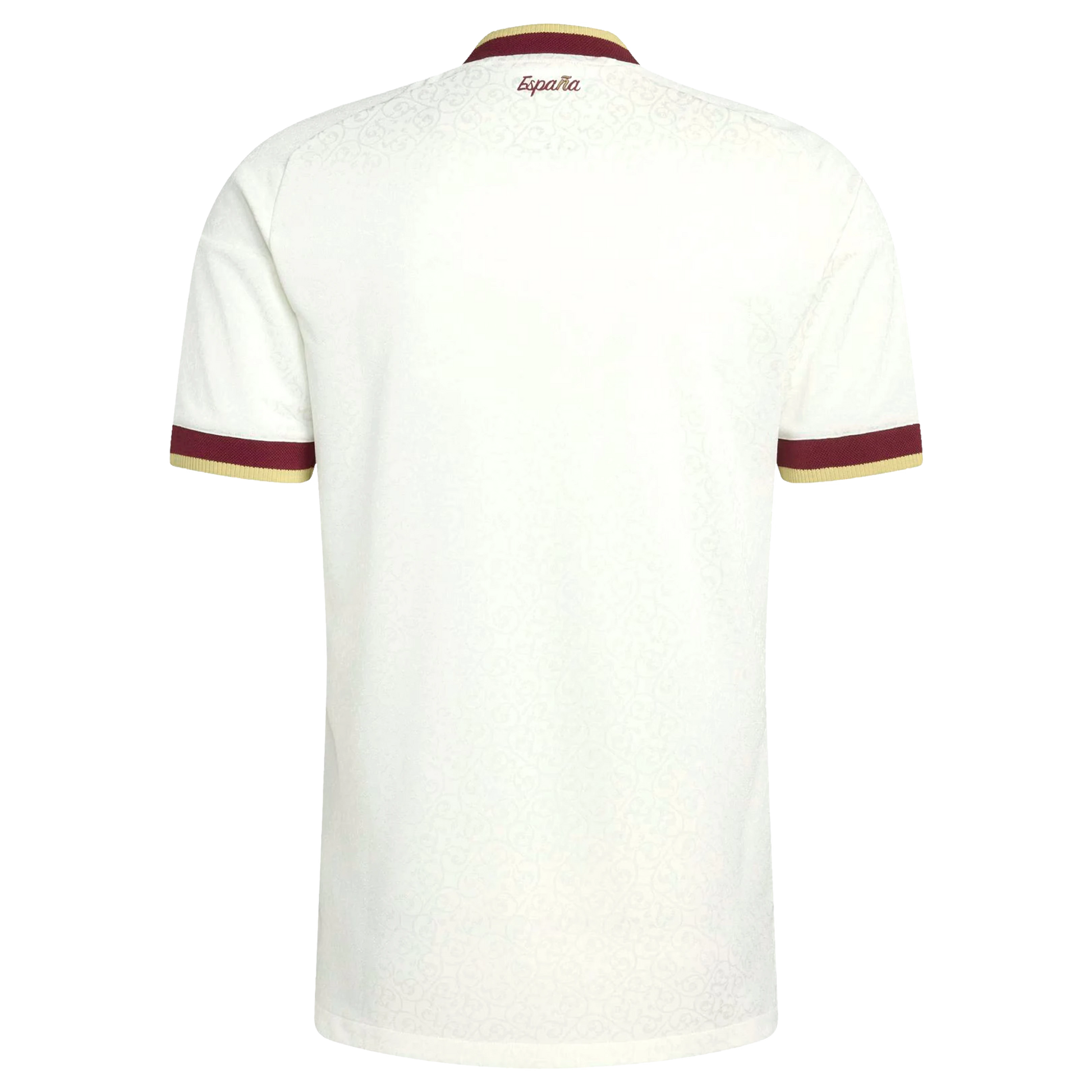 Back view of Spain Away stadium replica jersey showing blank back without name or number