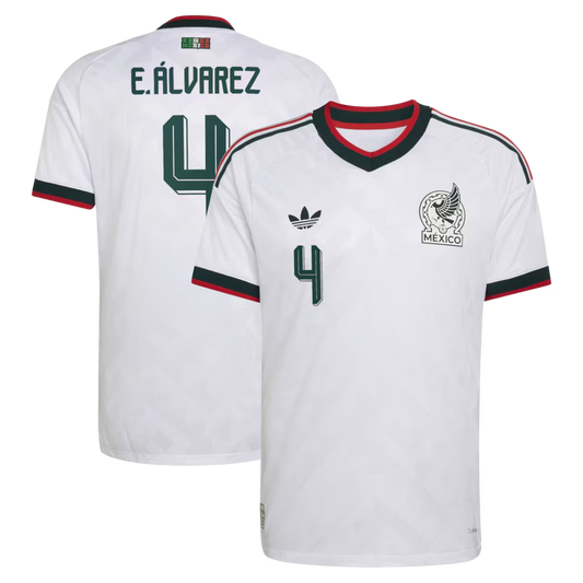 Mexico national team 2026 away white soccer jersey with E. ÁLVAREZ #4 custom print