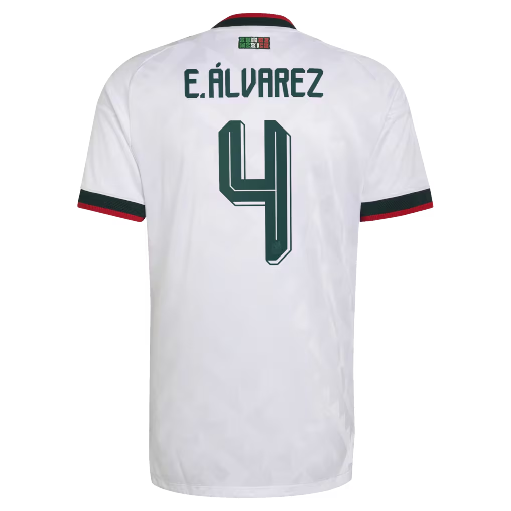 back view of Mexico national team 2026 away white soccer jersey with E. ÁLVAREZ #4 custom print