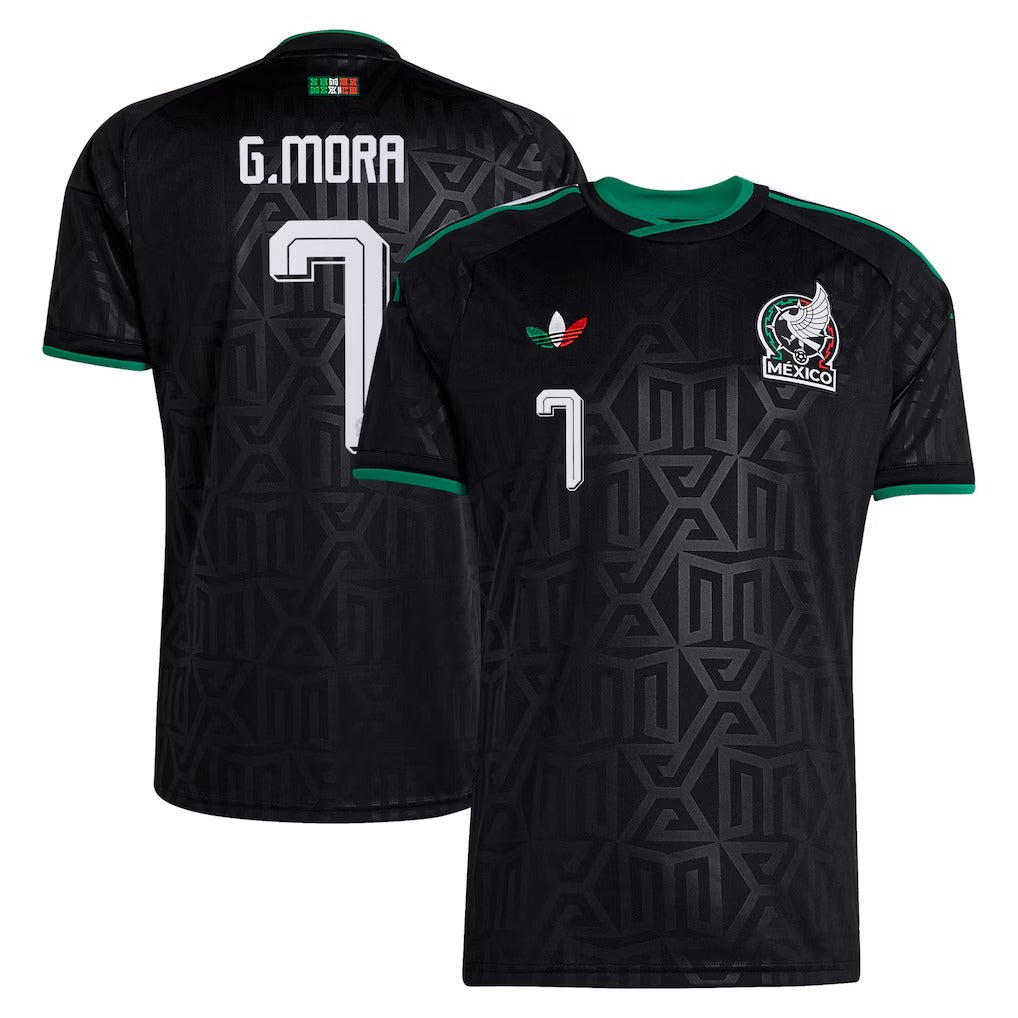 Mexico national team 2026 third black soccer jersey with G. MORA #7 custom print