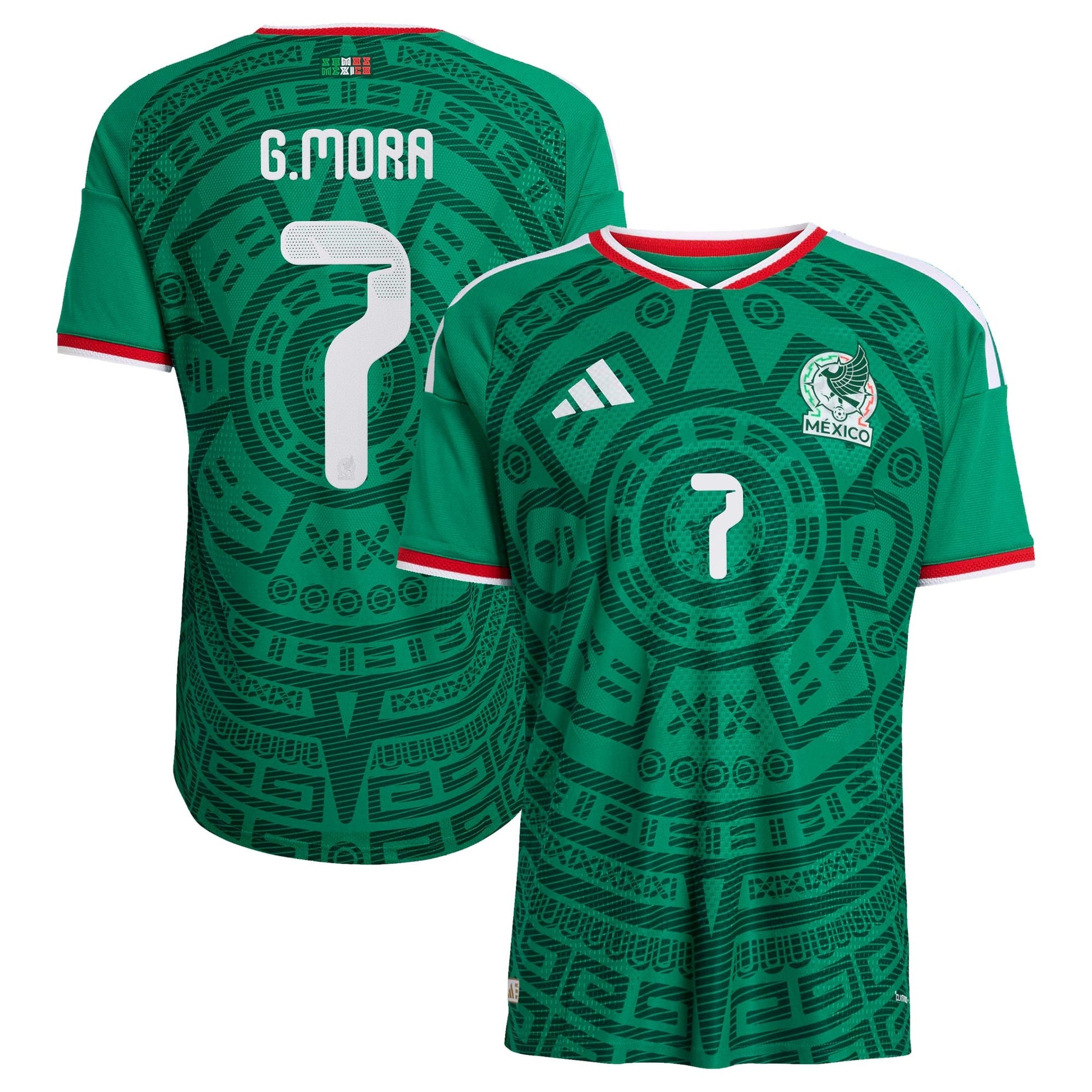 Mexico national team 2026 green home soccer jersey with G. MORA #7 custom print
