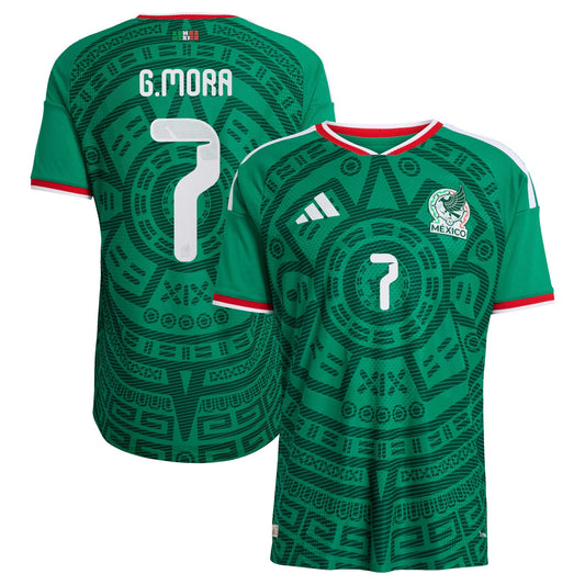 Mexico national team 2026 green home soccer jersey with G. MORA #7 custom print