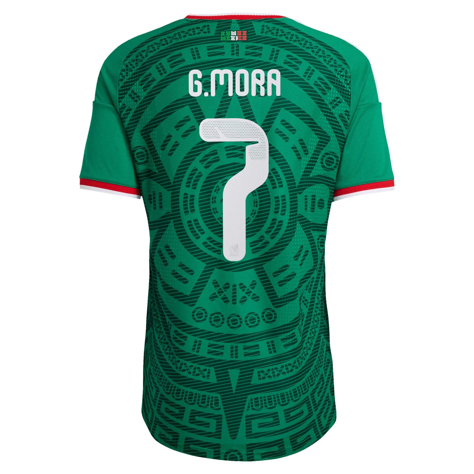 back view of Mexico national team 2026 green home soccer jersey with G. MORA #7 custom print
