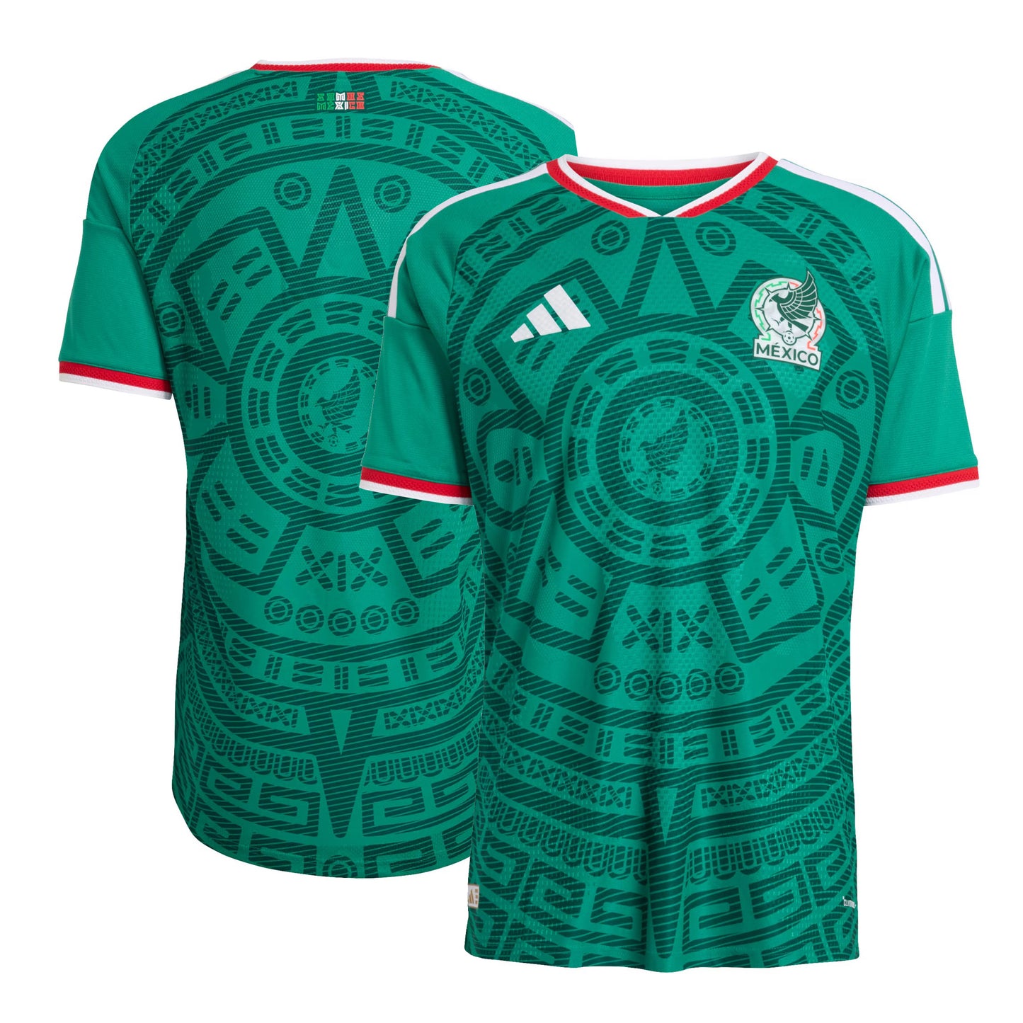 Mexico national team 2026 soccer jersey green with Aztec graphic pattern