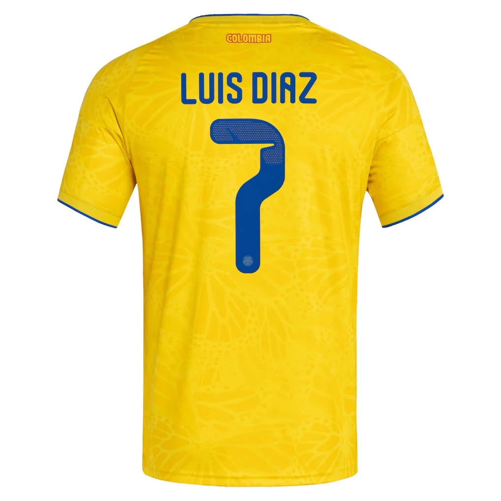 Colombia 2026 World Cup Home Stadium Replica Jersey With Luis Díaz #7 Printing Back View