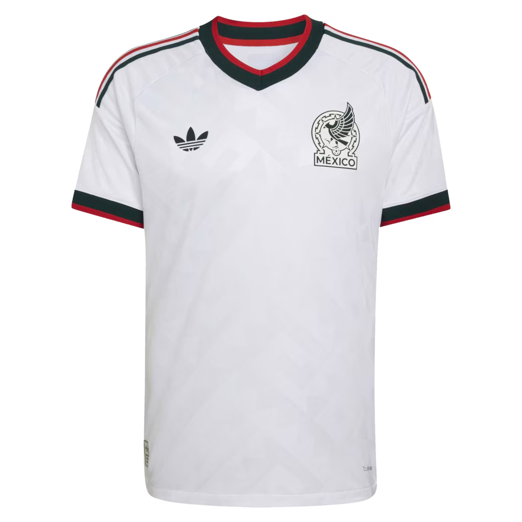 front view of Mexico national team 2026 soccer jersey white with classic trim