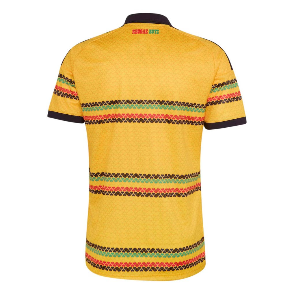 back view of Jamaica national team 2026 soccer jersey yellow with classic stripes