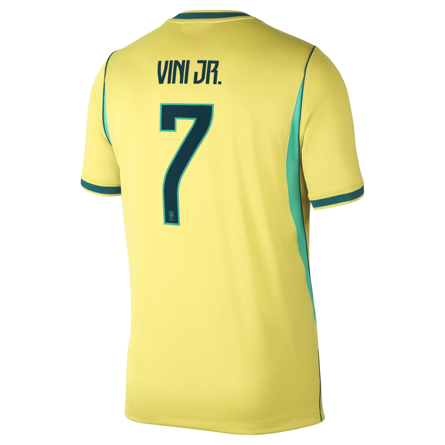 Brazil national team home stadium jersey with VINI JR. #7 custom print back view