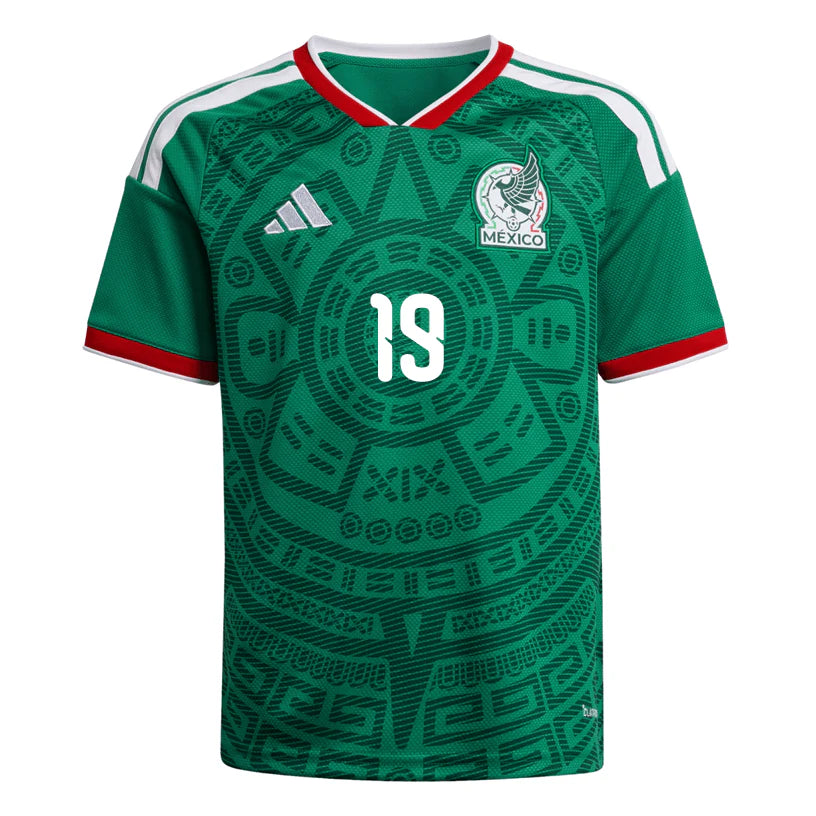 Mexico 2026 World Cup Home Stadium Replica Jersey With G. Mora #19 Printing Front View