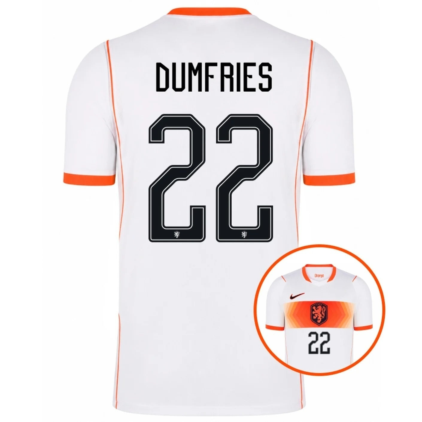 Netherlands 2026 World Cup Away Stadium Replica Jersey - Dumfries #22 back view