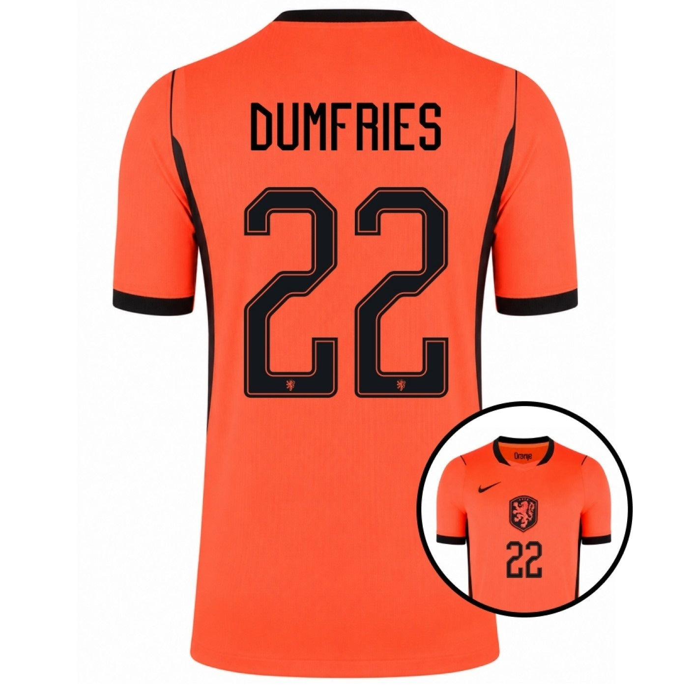 Netherlands 2026 World Cup Home Stadium Replica Jersey - Dumfries #22 back view
