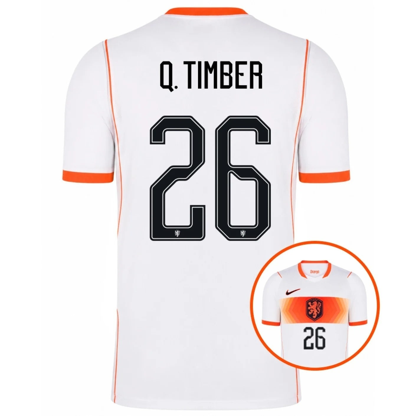 Netherland  2026 world cup Q. Timber 26 Away stadium replica Jersey back view