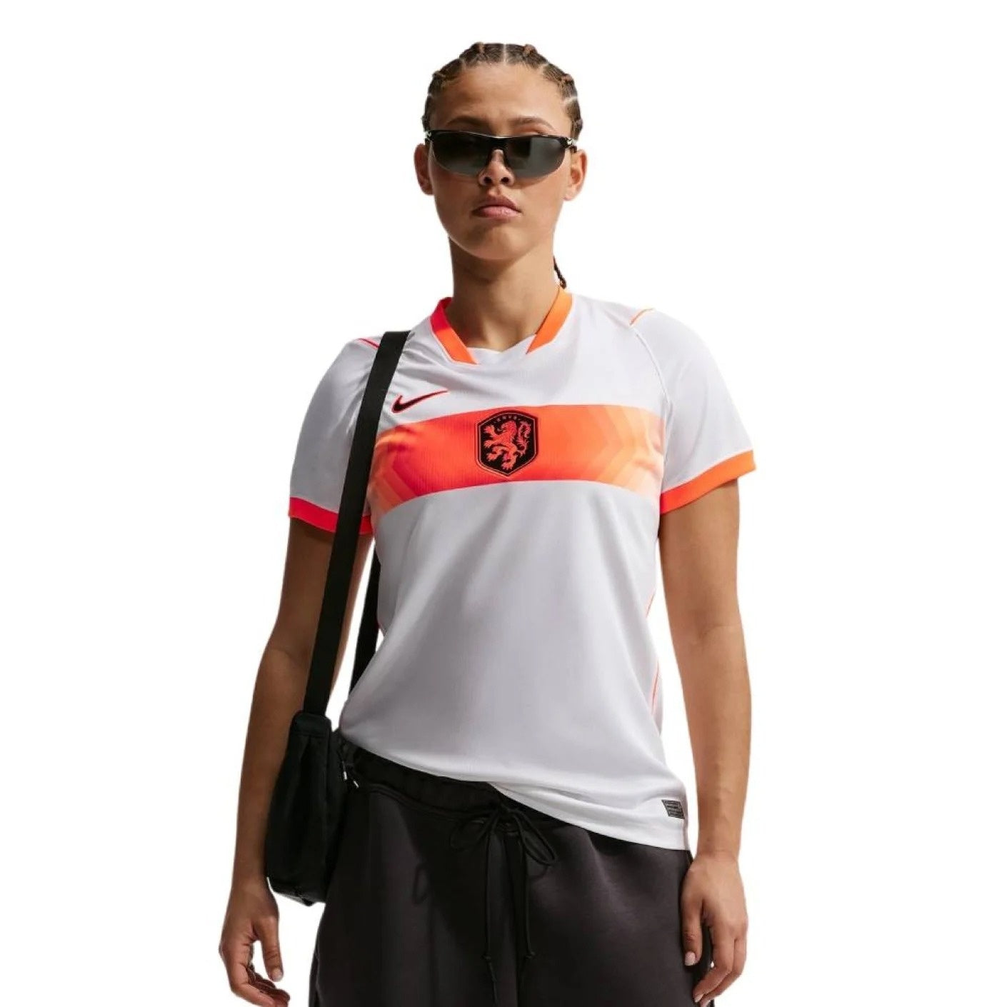Model Wearing A Women's Netherlands 2026 World Cup Away Stadium Replica Jersey