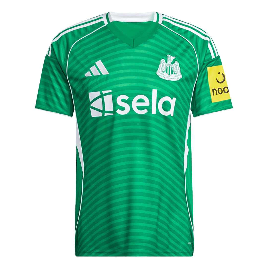 Flat lay of Newcastle United away custom jersey front with navy blue base and club crest