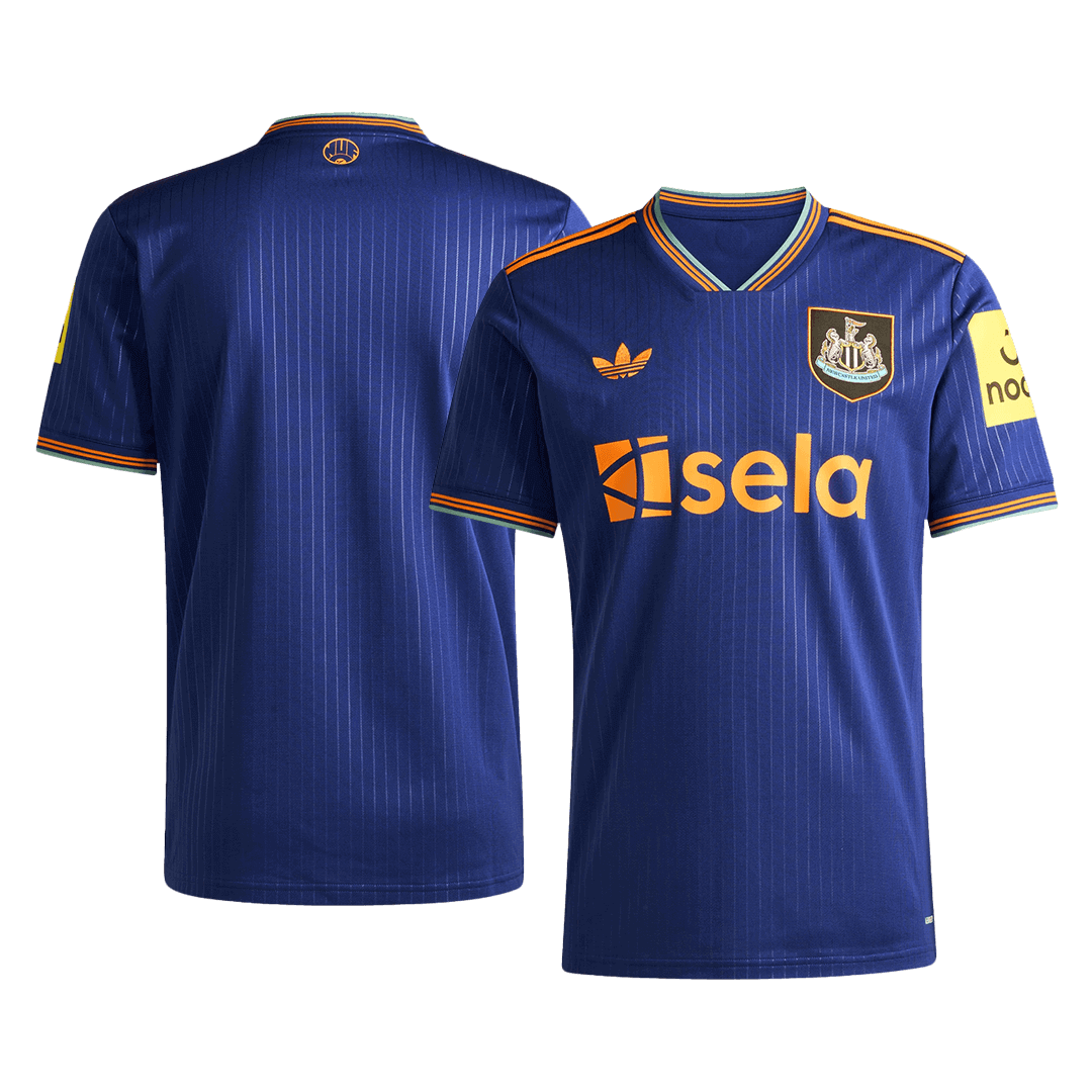 Newcastle United 2025/26 third custom jersey front and back combined view with green base and white horizontal stripes on front, blank back ready for personalization