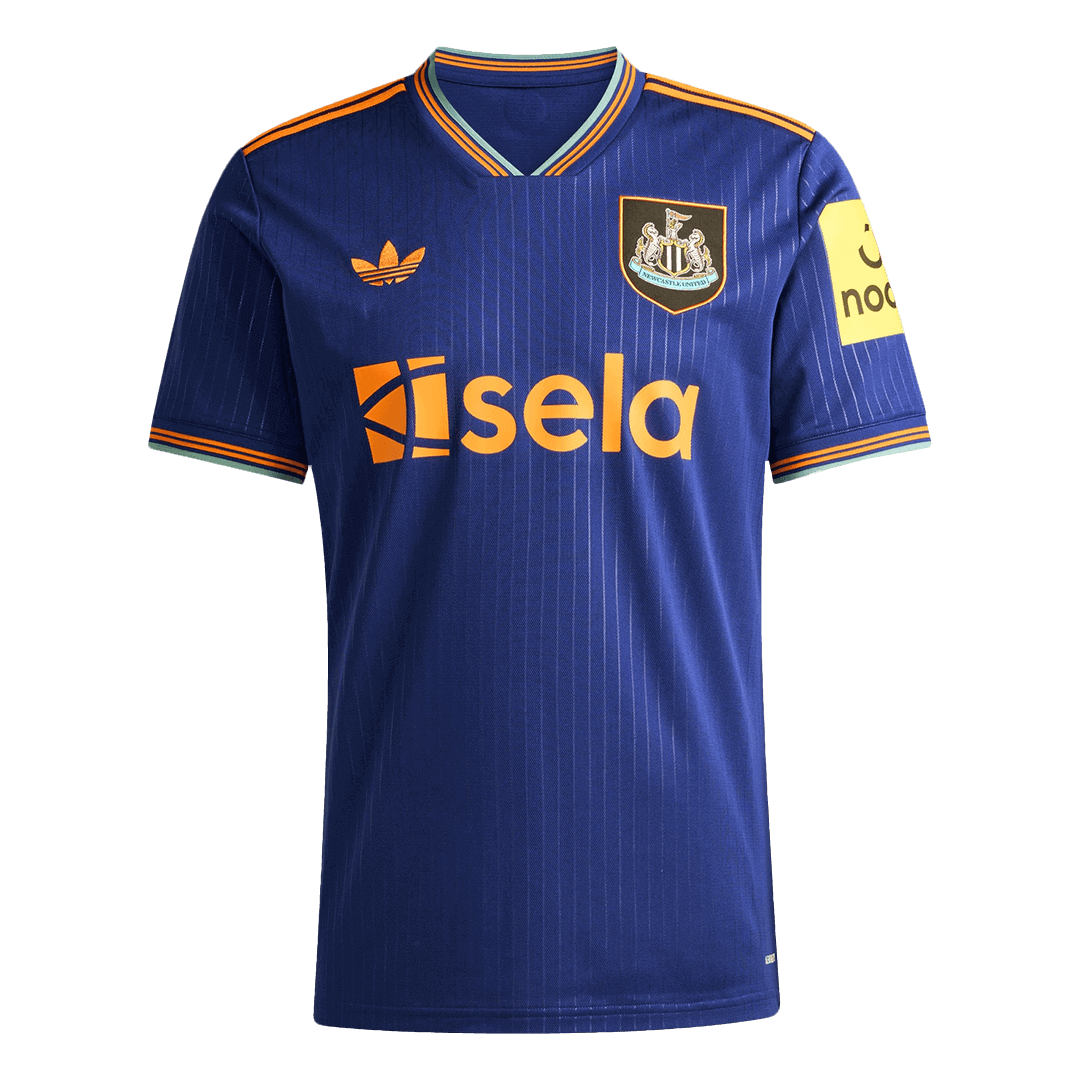 Flat lay of Newcastle United third custom jersey front with green and white design and club crest