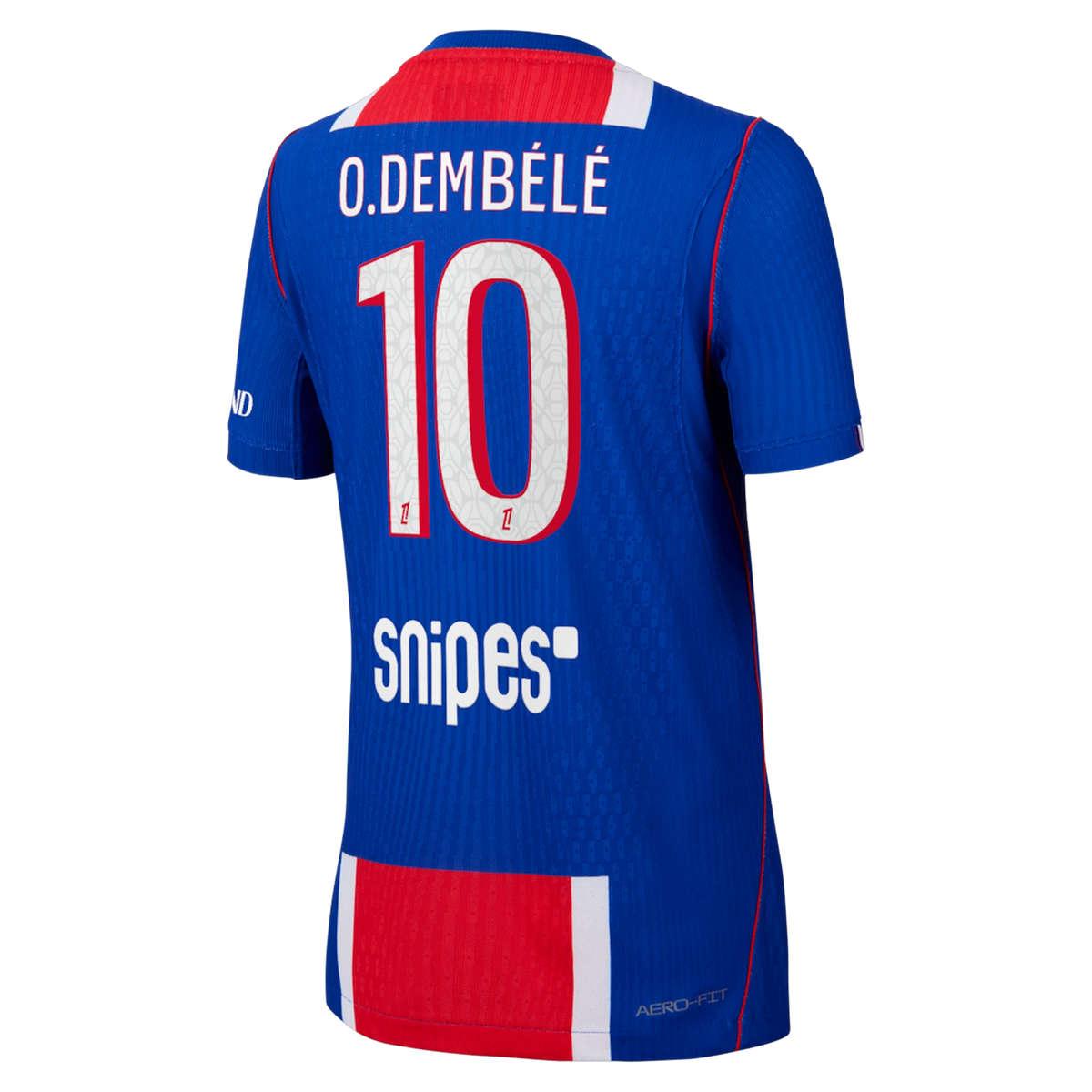 Back view of youth Paris Saint-Germain 2026-2027 home blue stadium replica football shirt with O. Dembélé name and number 10 printing by Final Third Kit