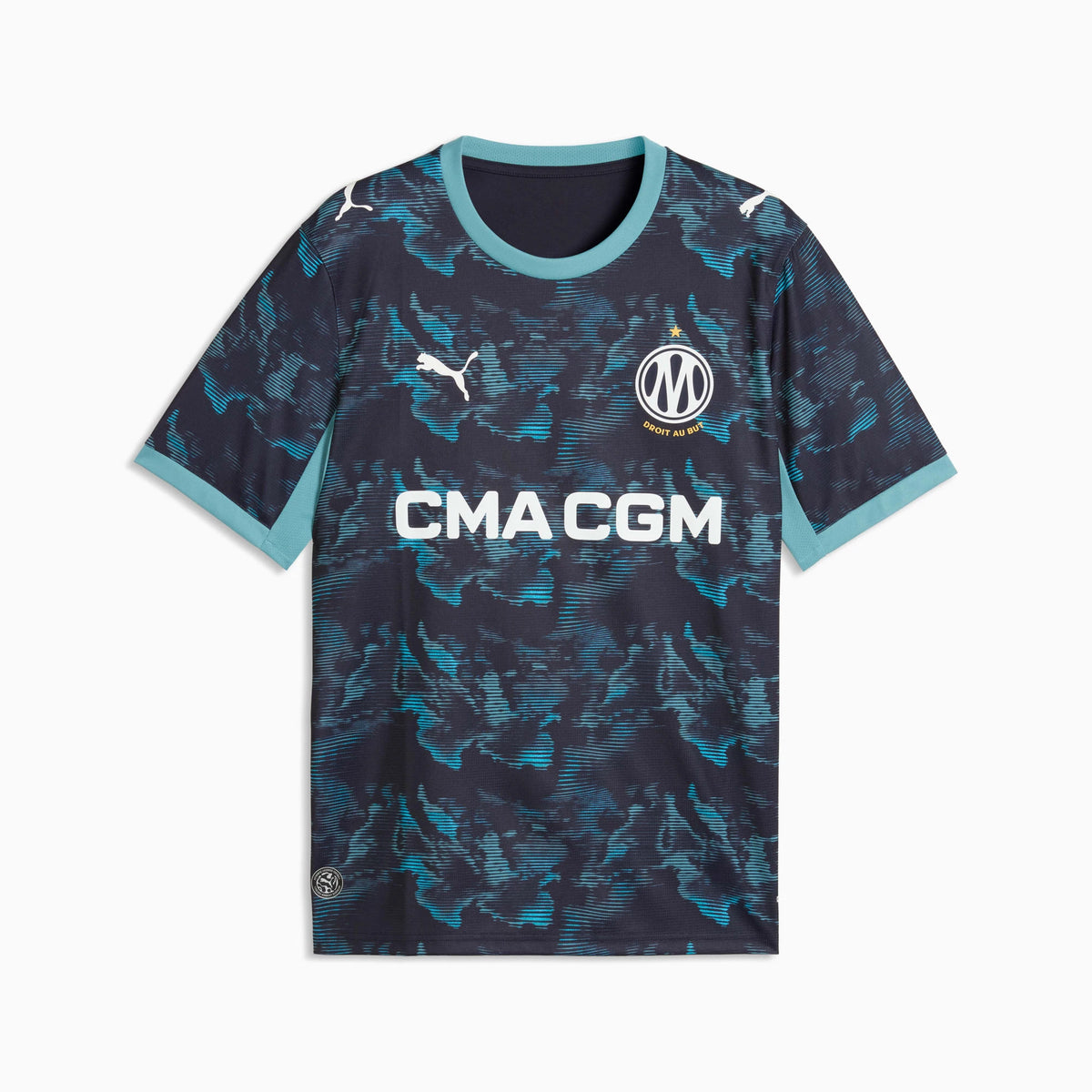 Front view of Olympique de Marseille 2026-2027 away black replica soccer jersey by Final Third Kit