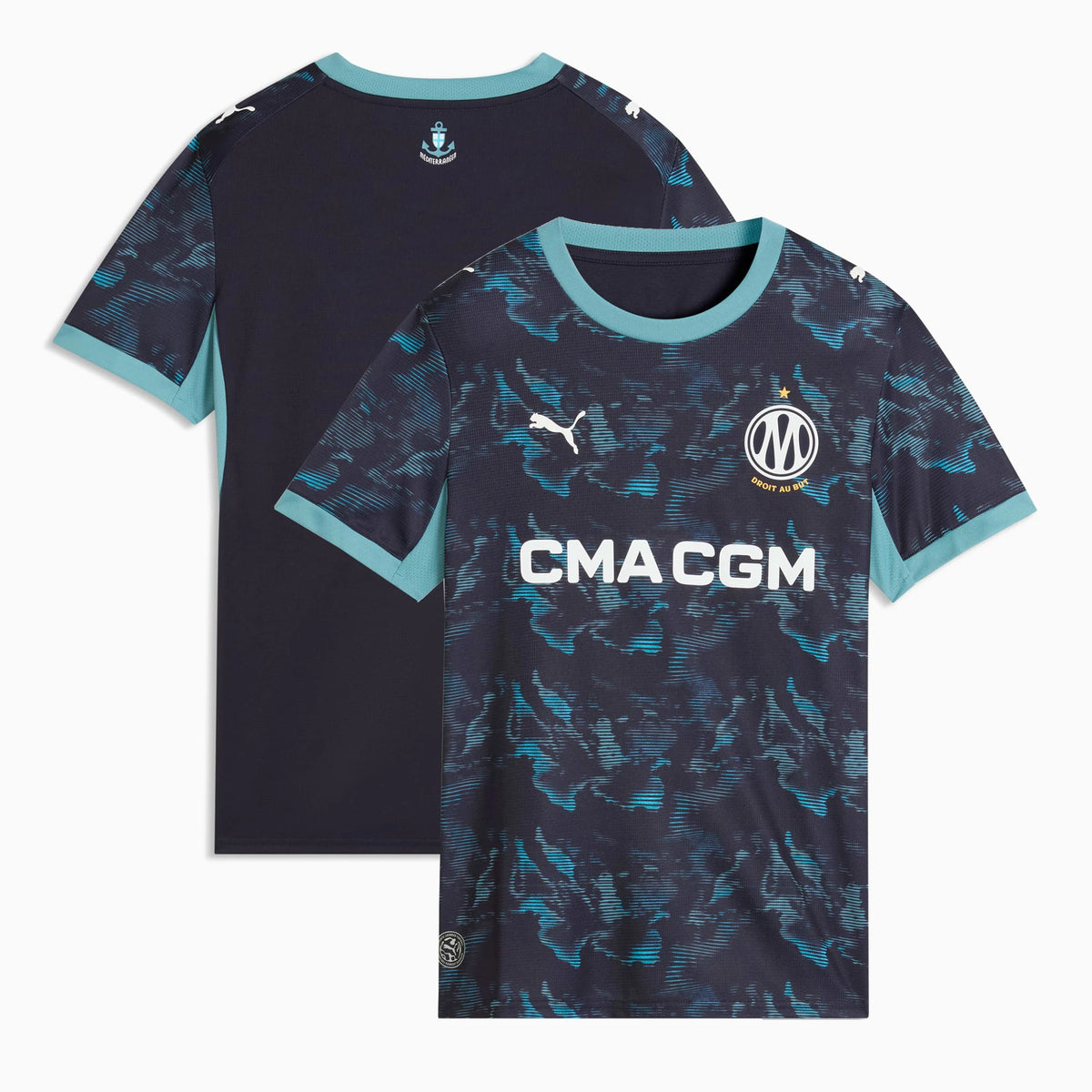 Front and back view of women's Olympique de Marseille 2026-2027 away black replica jersey by Final Third Kit
