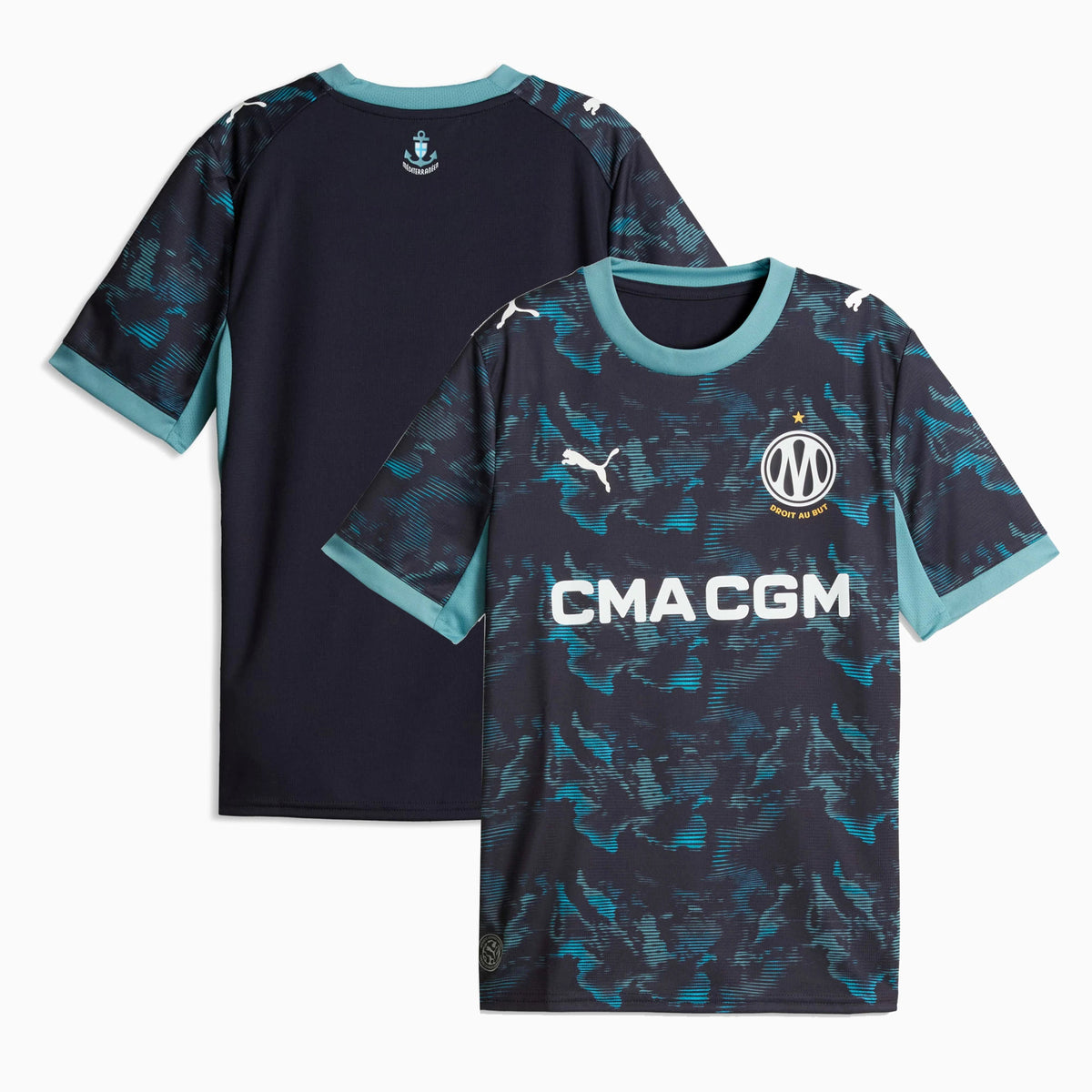 Front and back view of youth Olympique de Marseille 2026-2027 away black replica jersey by Final Third Kit