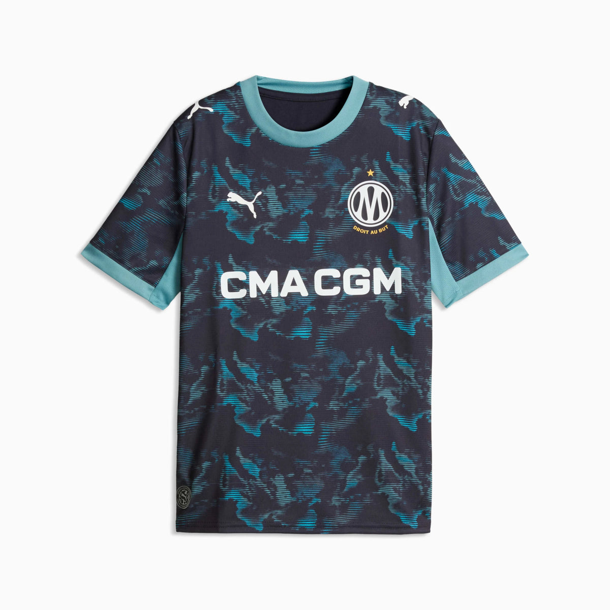 Front view of youth Olympique de Marseille 2026-2027 away black replica soccer jersey by Final Third Kit